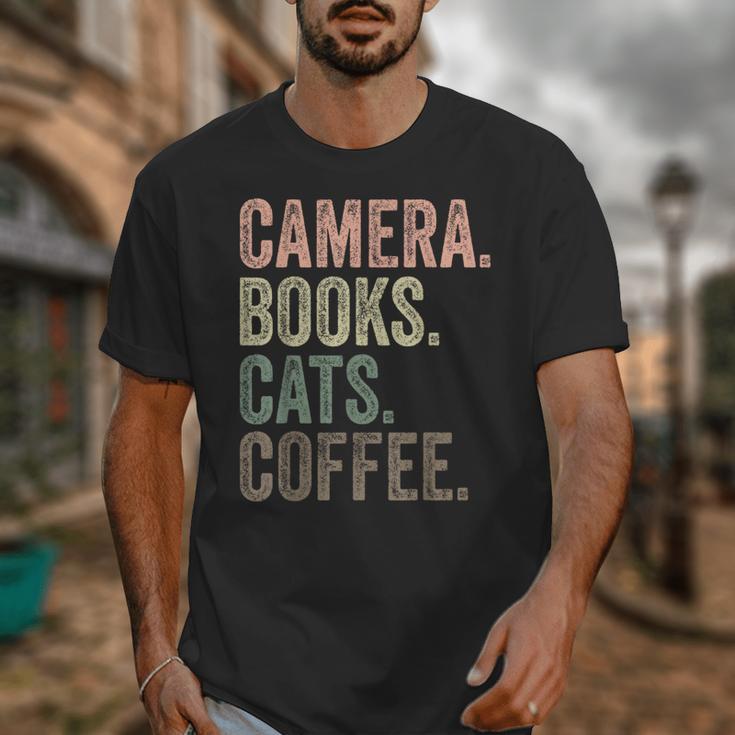 Camera Books Cats And Coffee Lover Photography Men Women Unisex T-Shirt