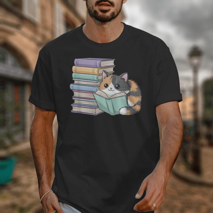 Cat On Books Pets Cats Reading Book Nerd Read Reader Bookcat Unisex T-Shirt