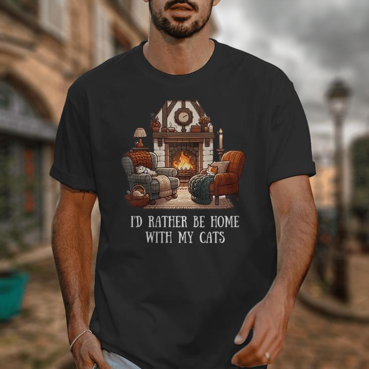 Cat Lover I'd Rather Be Home With My Cats Introvert Cozy Unisex T-Shirt
