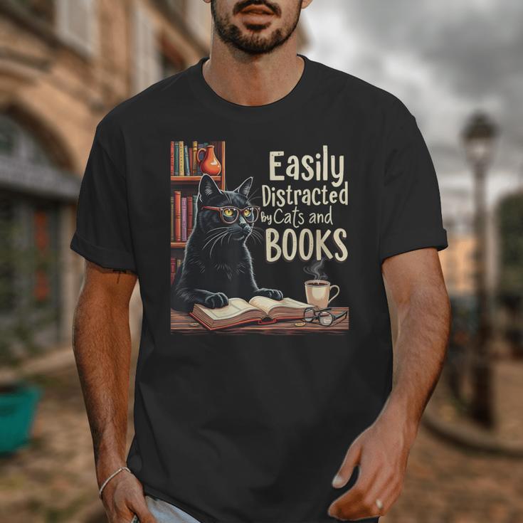 Cats And Books Book & Cat Lover Easily Distracted By Unisex T-Shirt