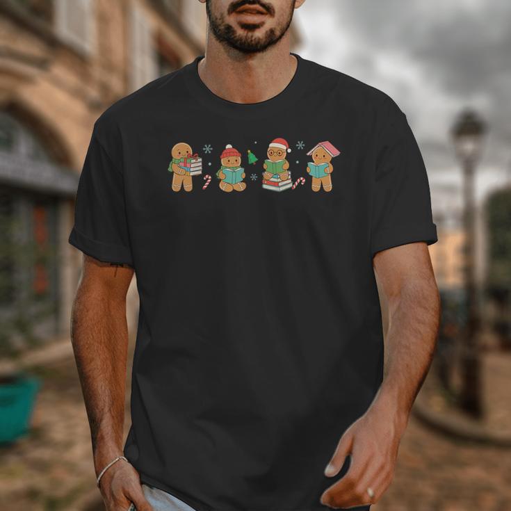 Christmas Library Gingerbread Man Books Lover Bookish Unisex T-Shirt