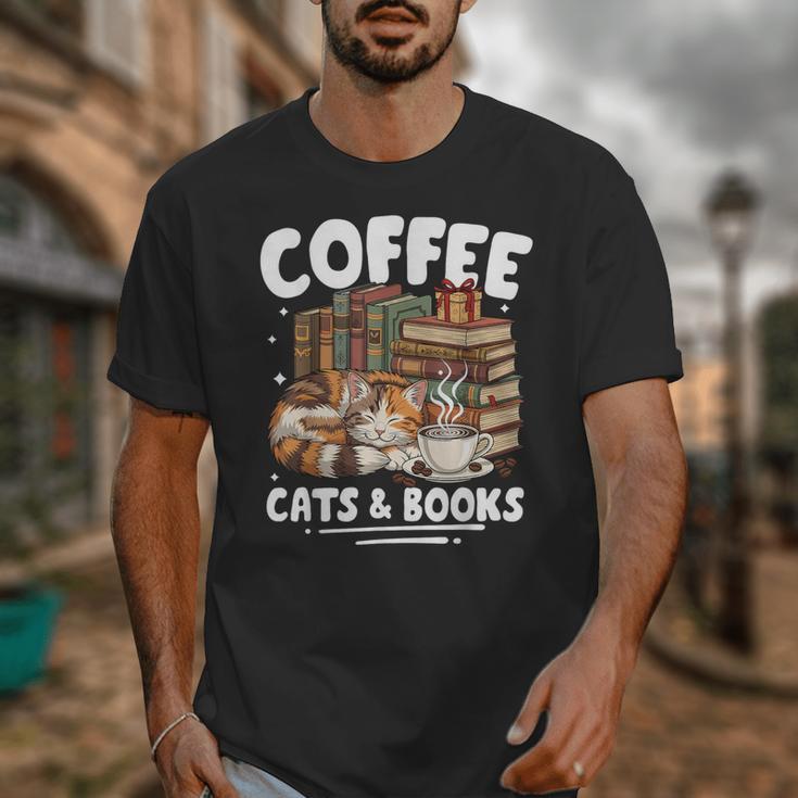 Coffee Cats And Books Cats And Reading Lovers Unisex T-Shirt