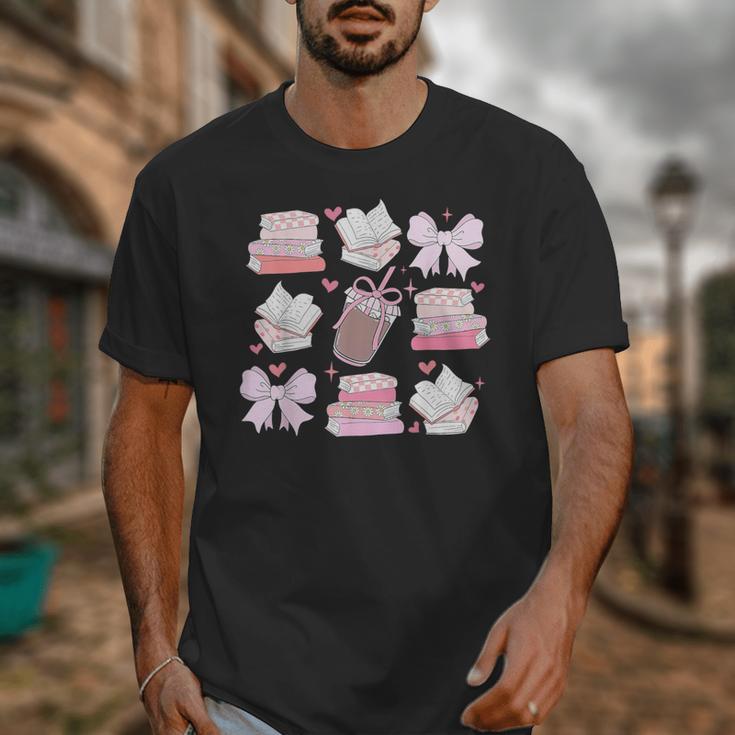 Coquette Bow Book Coffee Valentines Bookish Library Teacher Unisex T-Shirt