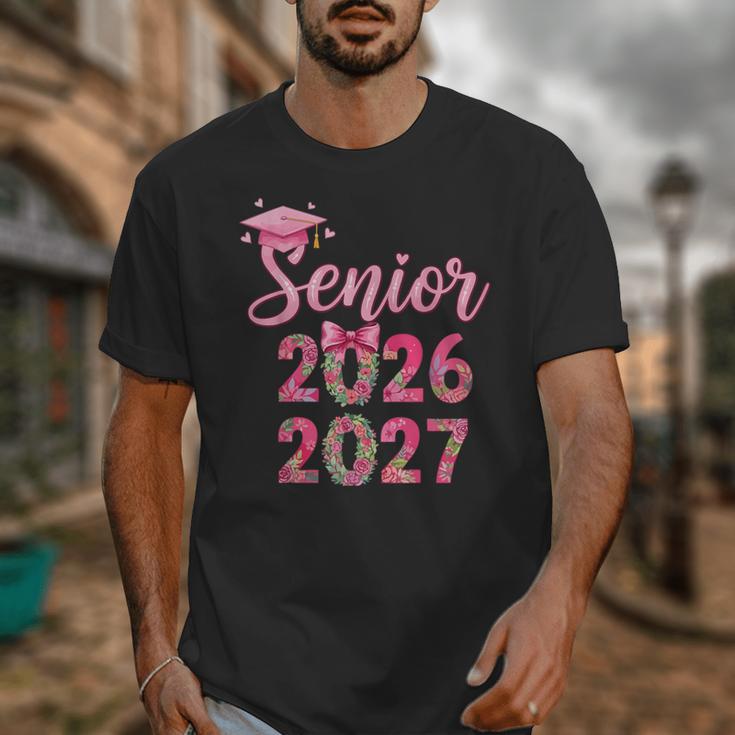 Coquette Pink Bow Flowers Senior 2026 2027 Graduation Unisex T-Shirt