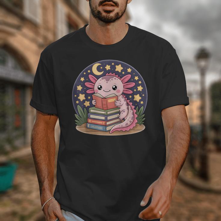 Cute Axolotl Reading Books Cozy Night Aesthetic Unisex T-Shirt