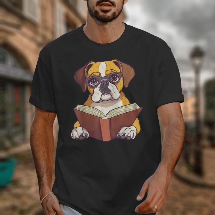 Cute Dog Boxer Reading Book Unisex T-Shirt