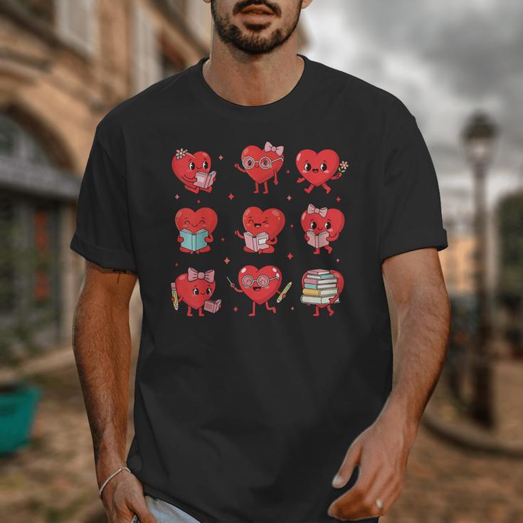 Cute Reading Hearts Valentine Day Book Lover Teacher Student Unisex T-Shirt