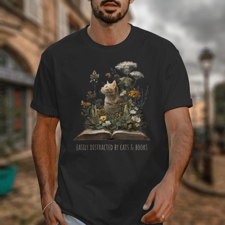 Easily Distracted By Cats And Books Unisex T-Shirt