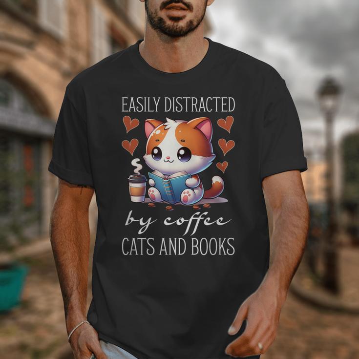 Easily Distracted By Coffee Cats And Books Unisex T-Shirt Easily Distracted By Coffee Cats And Books Unisex T-Shirt