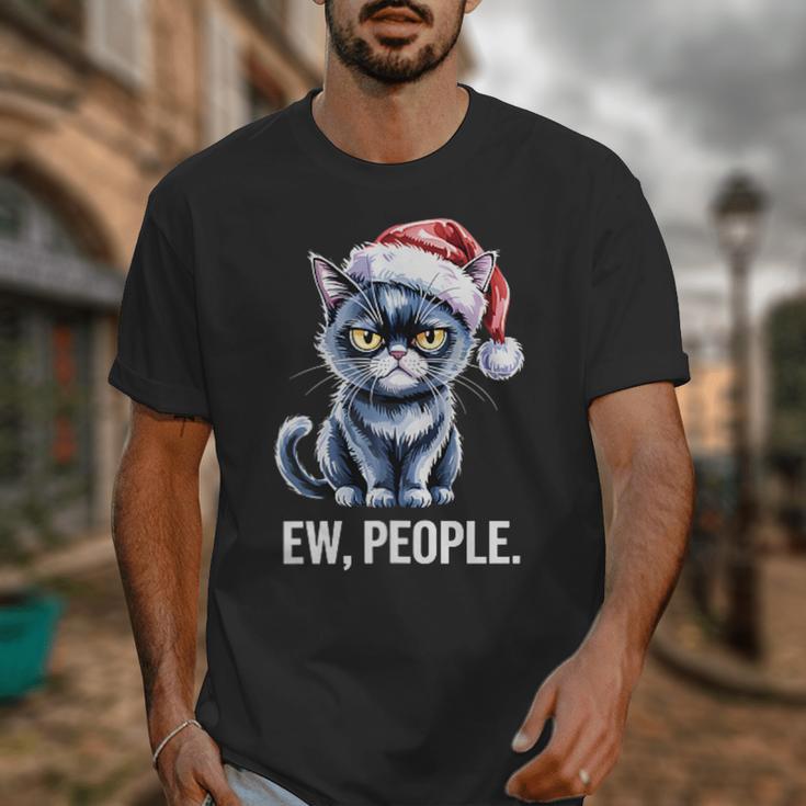 Ew People Christmas Cat Santa Hat Dad Introvert Unisex T-Shirt