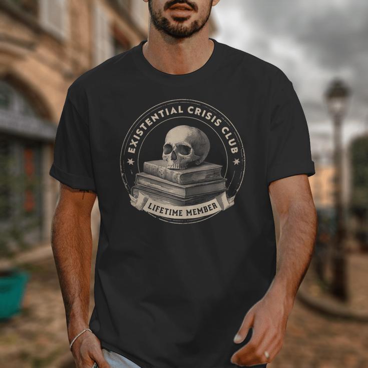 Existential Crisis Club Lifetime Member Skull And Books Unisex T-Shirt