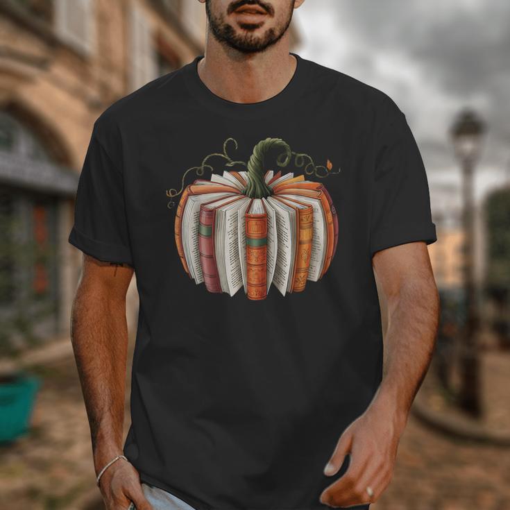 Fall Book Pumpkin Halloween Teacher Librarian Thanksgiving Unisex T-Shirt