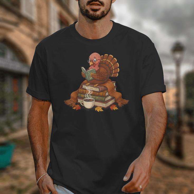 Fall Book Vintage Turkey Thanksgiving Reading Book Lovers Unisex T-Shirt