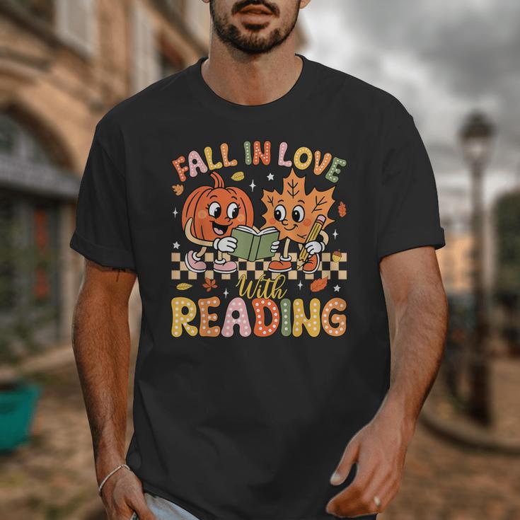 Fall In Love With Reading Autumn Pumpkin Teacher Book Lover Unisex T-Shirt