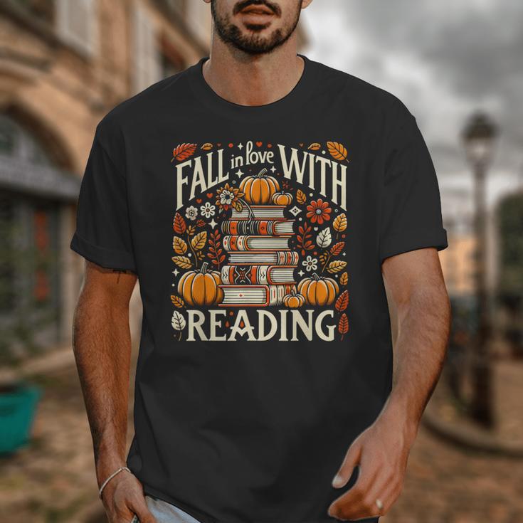 Fall In Love With Reading Book Autumn Pumpkins And Teachers Unisex T-Shirt Fall In Love With Reading Book Autumn Pumpkins And Teachers Unisex T-Shirt