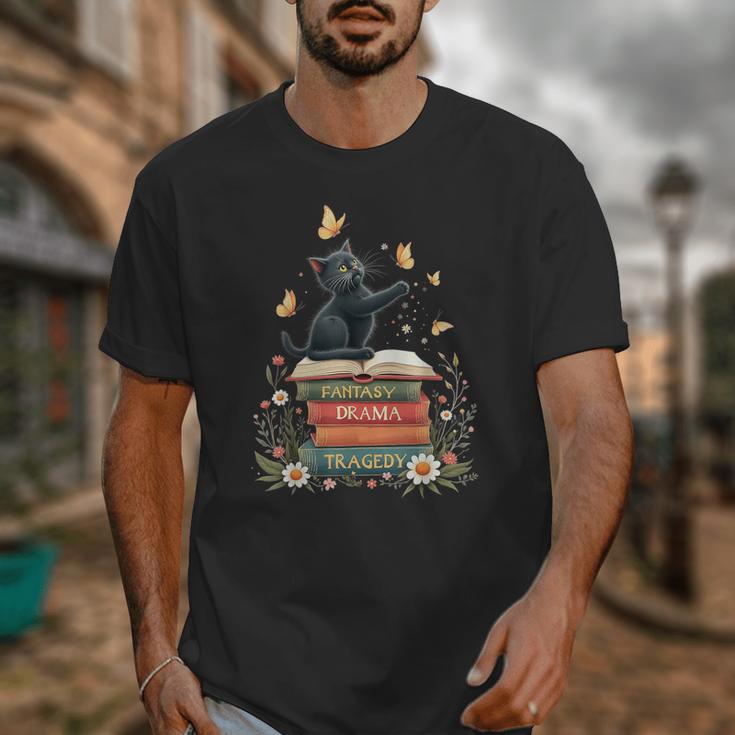 Fantasy Drama Tragedy Reading Lover Book Cat Humor Unisex T-Shirt