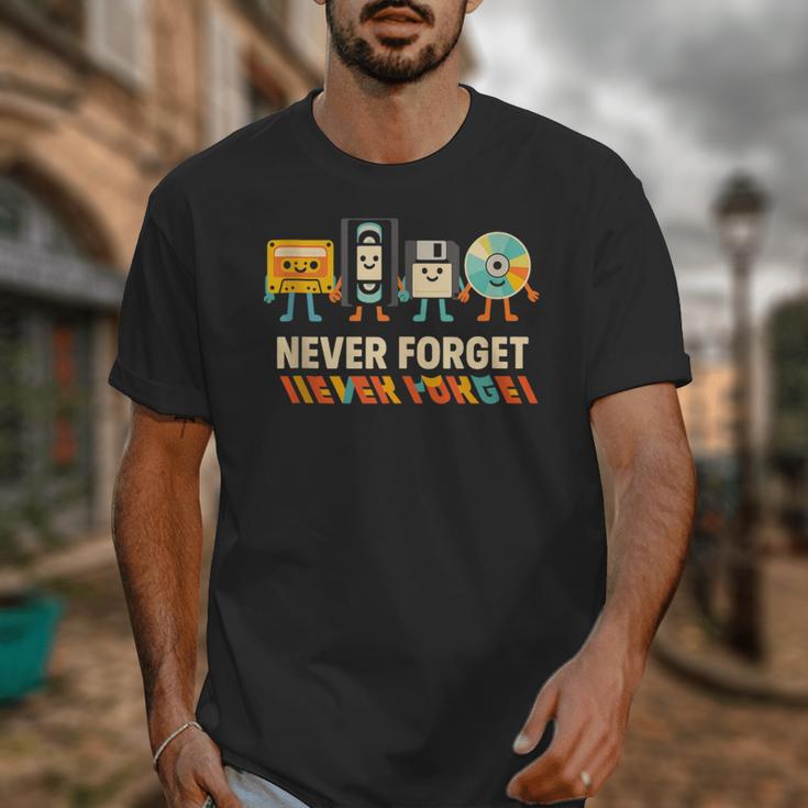 Never Forget Retro Cassette VHS Floppy CD Nostalgia Humor Unisex T-Shirt