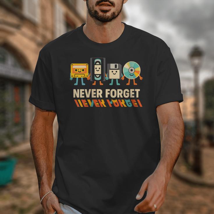 Never Forget Retro Cassette VHS Floppy CD Nostalgia Humor Unisex T-Shirt