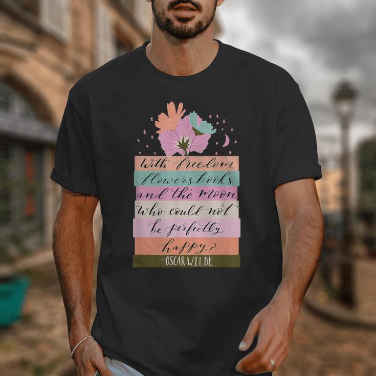 With Freedom Flowers Books And The Moon Unisex T-Shirt With Freedom Flowers Books And The Moon Unisex T-Shirt