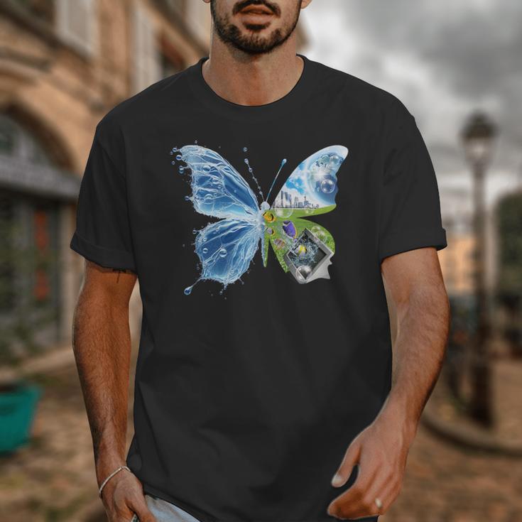Frutiger Aero Aesthetic Butterfly Computer Fishes Scenery Unisex T-Shirt