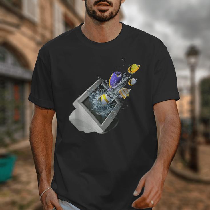 Frutiger Aero Aesthetic Tech Computer Aquarium Fishes Unisex T-Shirt