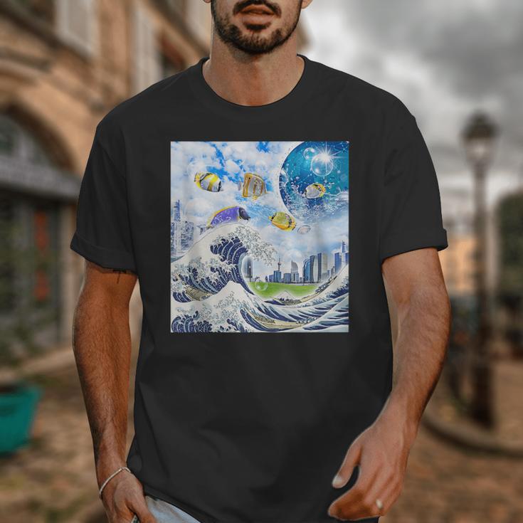 Frutiger Aero Aesthetic Tech Great Wave Of Kanagawa Fishes Unisex T-Shirt Frutiger Aero Aesthetic Tech Great Wave Of Kanagawa Fishes Unisex T-Shirt