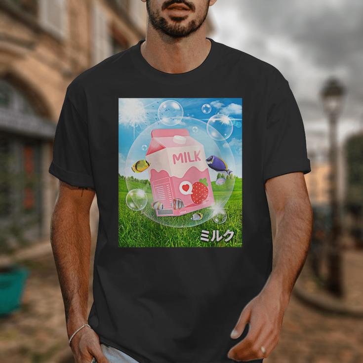 Frutiger Aero Aesthetic Tech Kawaii Strawberry Milk Fishes Unisex T-Shirt