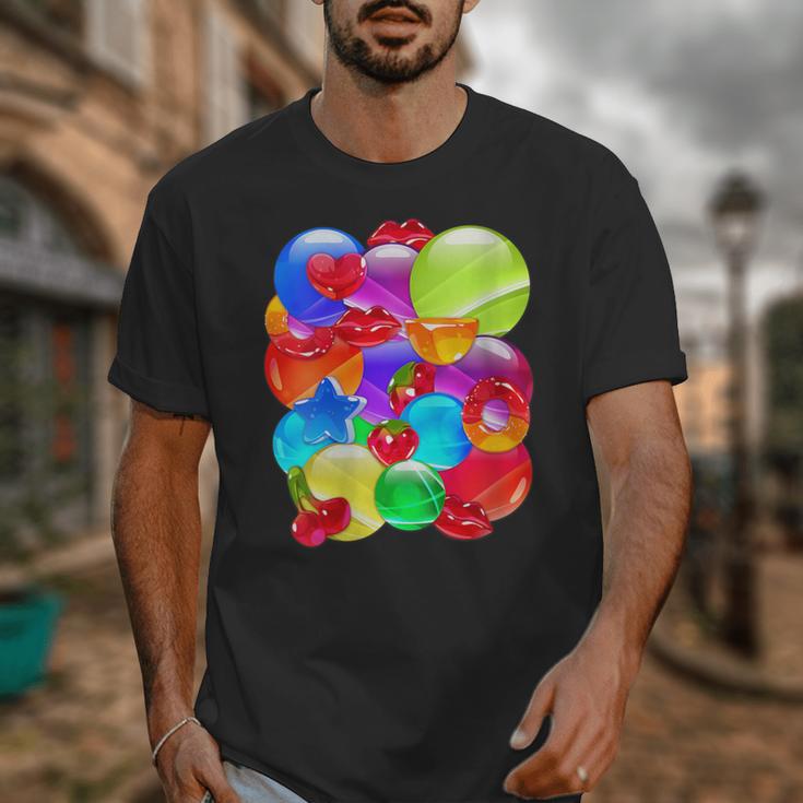 Frutiger Aero Aesthetic Tech Orb Pattern Heart Cherry Lips Unisex T-Shirt