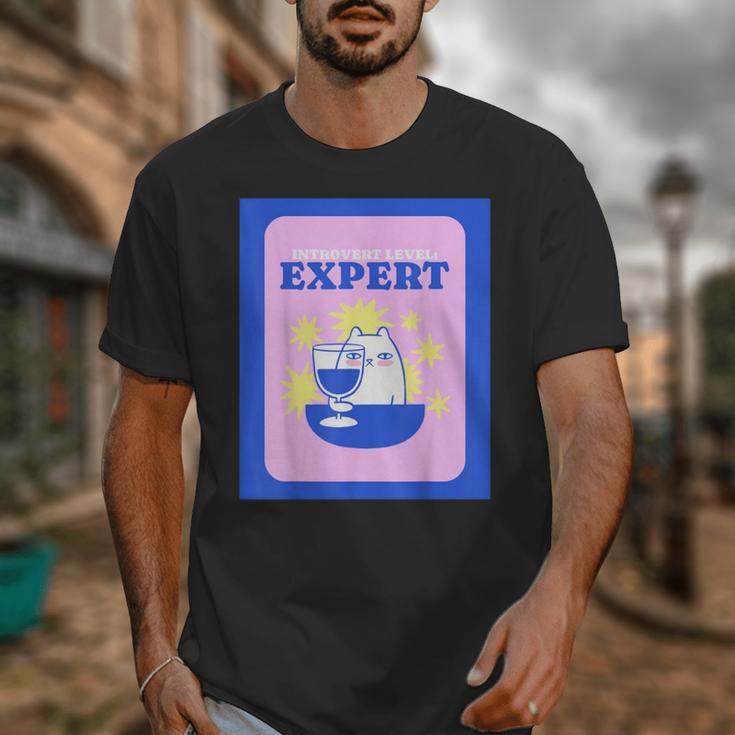 Fun Cute Introvert Cat Character With Wine Unisex T-Shirt