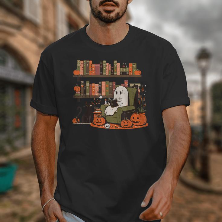 Ghost Library Reading Books Halloween Men Women Kids Unisex T-Shirt