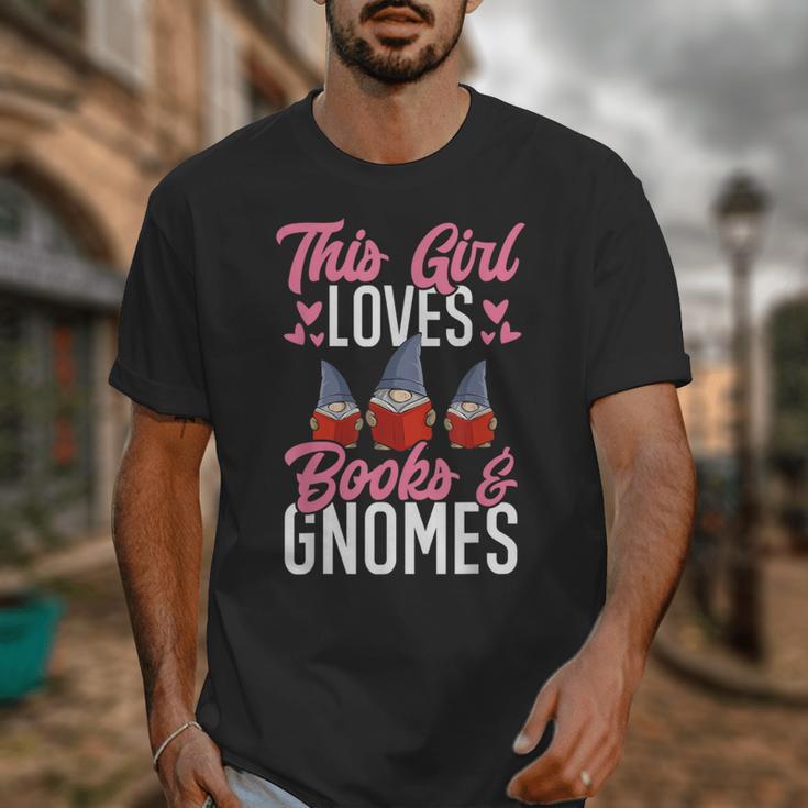 This Girl Loves Books And Gnomes Gardener Dwarf Garden Gnome Unisex T-Shirt