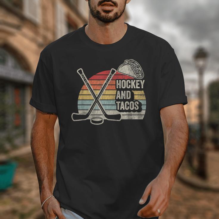 Hockey And Tacos Retro Nostalgia Lovers Unisex T-Shirt Hockey And Tacos Retro Nostalgia Lovers Unisex T-Shirt
