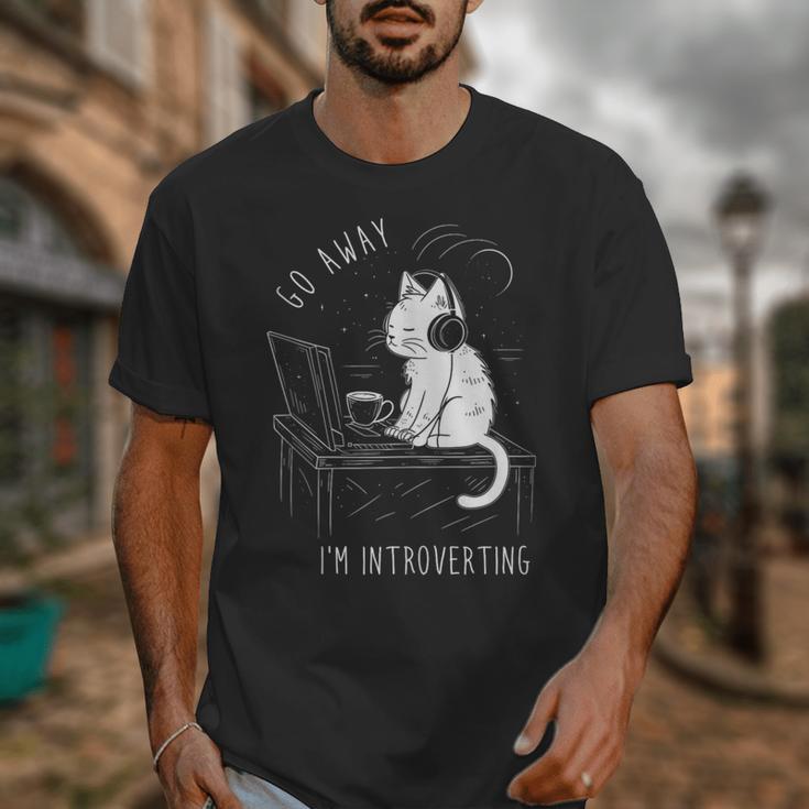 Introvert Cat With Coffee On Computer Antisocial Emo Goth Unisex T-Shirt Introvert Cat With Coffee On Computer Antisocial Emo Goth Unisex T-Shirt