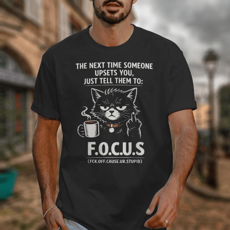 Introvert Cat Coffee Sarcastic Dark Humor Focus Meme Graphic Unisex T-Shirt
