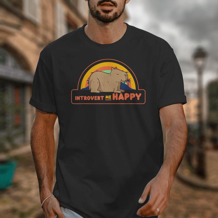 Introvert Me Happy Retro Sunset Capybara Tee Unisex T-Shirt