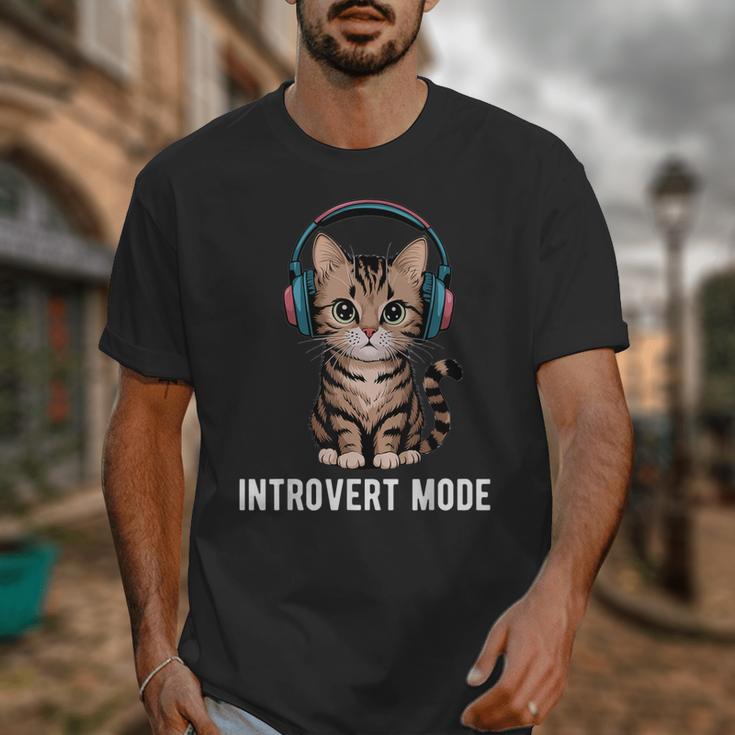 Introvert Mode Cat With Headphones Kitten Lover Unisex T-Shirt Introvert Mode Cat With Headphones Kitten Lover Unisex T-Shirt