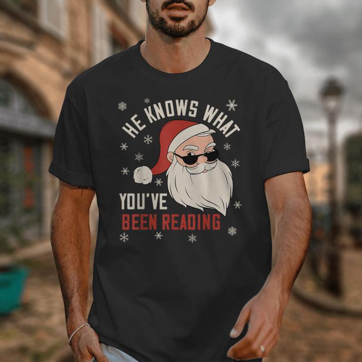 He Knows What You'Ve Been Reading Book Lover Women Santa Unisex T-Shirt He Knows What You'Ve Been Reading Book Lover Women Santa Unisex T-Shirt
