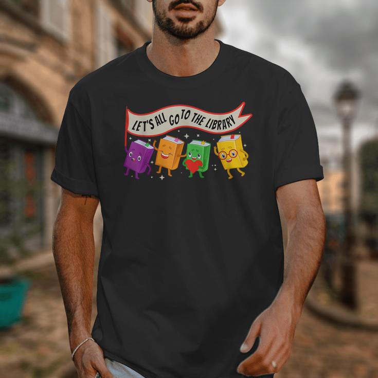 Librarian Let's All Go To The Library Cute Groovy Book Lover Unisex T-Shirt