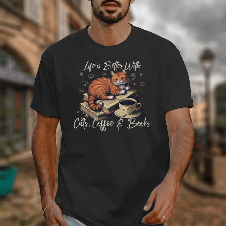 Life Is Better With Cats Coffee And Books Unisex T-Shirt Life Is Better With Cats Coffee And Books Unisex T-Shirt