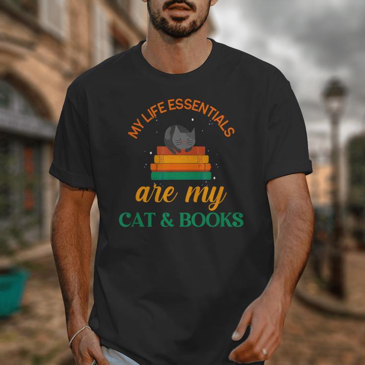 My Life Essentials Are Cat And Books Unisex T-Shirt