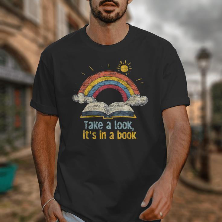 Take a Look It's In a Book Vintage Reading Teacher Rainbow Unisex T-Shirt Take a Look It's In a Book Vintage Reading Teacher Rainbow Unisex T-Shirt