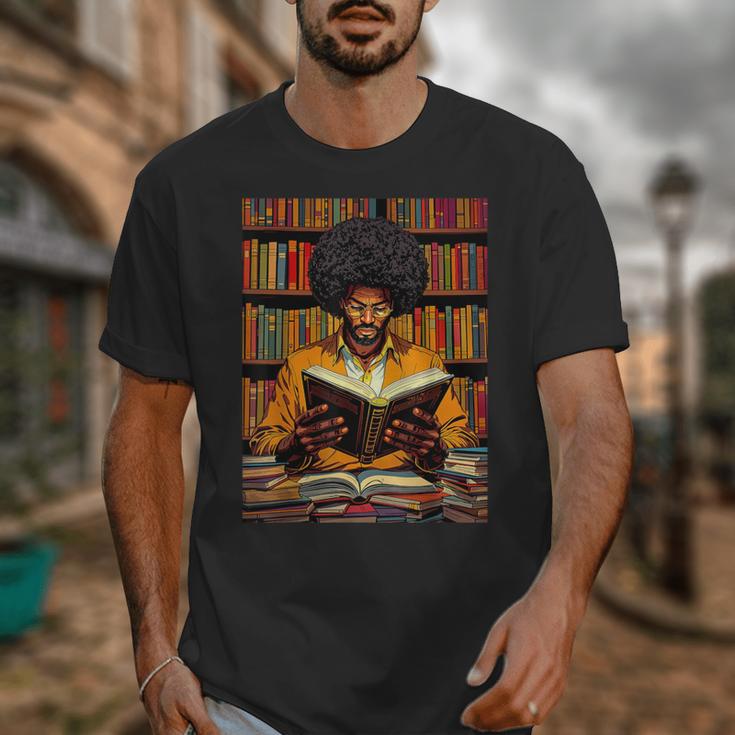 Man Reading Book Black History Month Book Lover Afro Unisex T-Shirt