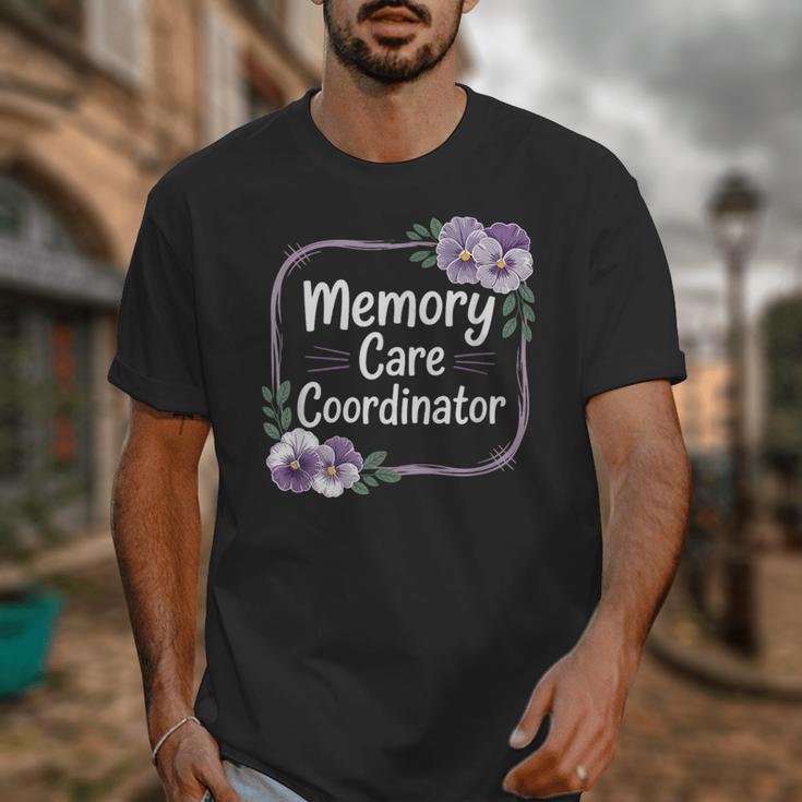Memory Care Coordinator Purple Floral Pansies Unisex T-Shirt Memory Care Coordinator Purple Floral Pansies Unisex T-Shirt