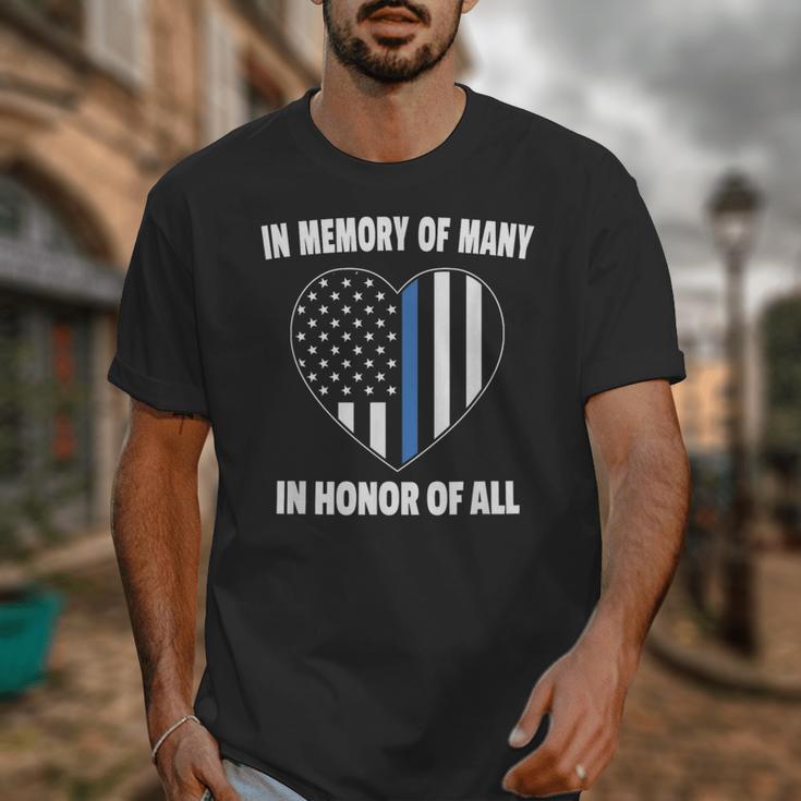 In Memory Of Many Honor Of All Blue Line American Flag Hear Unisex T-Shirt In Memory Of Many Honor Of All Blue Line American Flag Hear Unisex T-Shirt