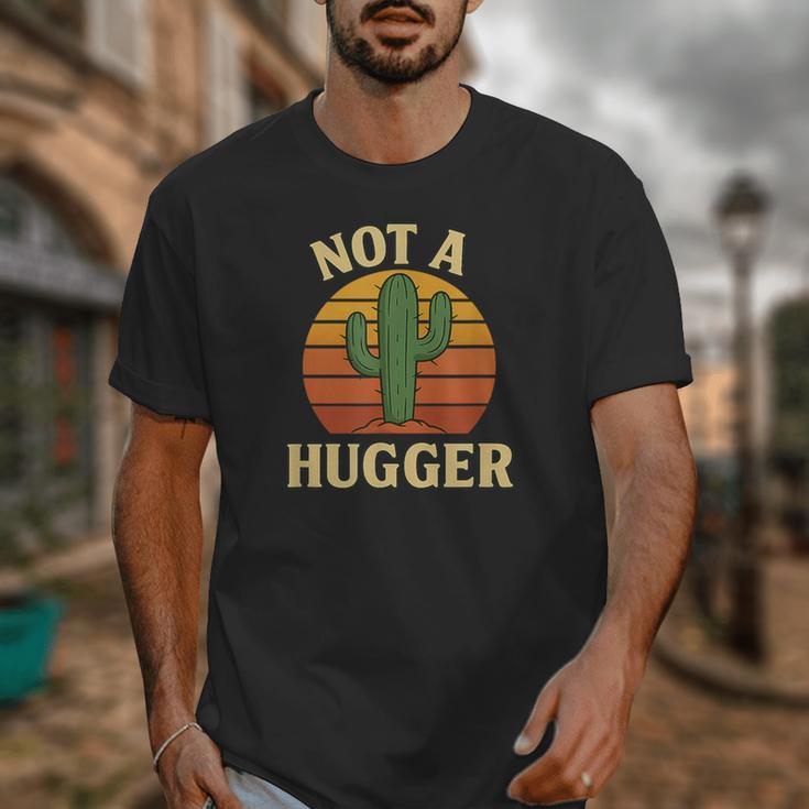 Not A Hugger Cactus Retro Sunset No Hugging Introvert Unisex T-Shirt