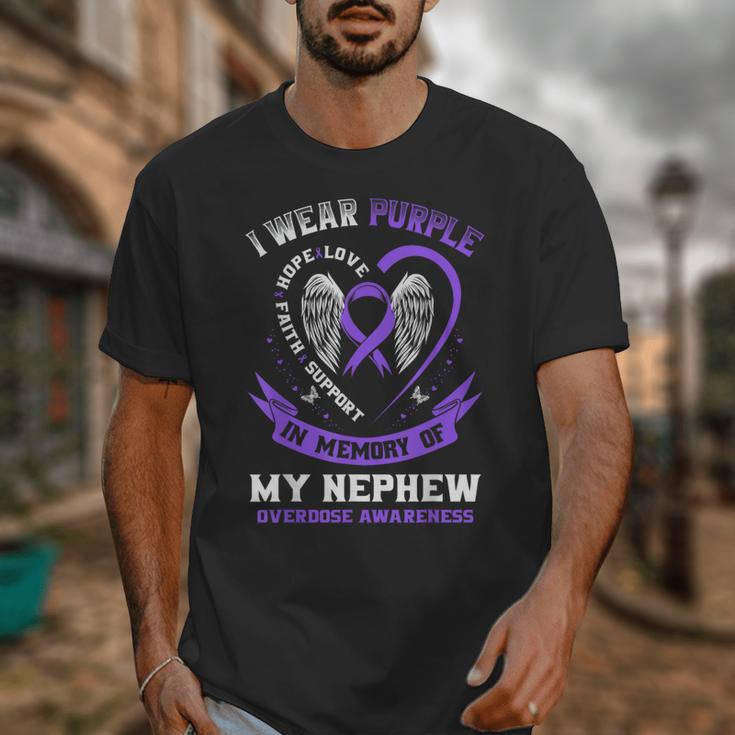 Overdose Awareness Shirt In Memory Of Nephew Purple Ribbon Unisex T-Shirt Overdose Awareness Shirt In Memory Of Nephew Purple Ribbon Unisex T-Shirt