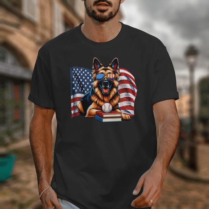 Patriotic German Shepherd Dog Books Baseball American Flag Unisex T-Shirt Patriotic German Shepherd Dog Books Baseball American Flag Unisex T-Shirt
