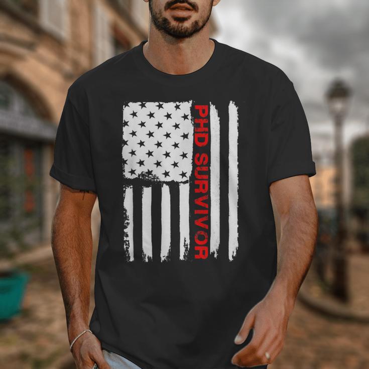 PhD Survivor Graduation American Flag Shirt Degree Tee Women Kids Men Unisex T-Shirt