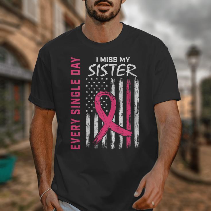 Pink In Memory Of Sister Breast Cancer Awareness Flag Unisex T-Shirt