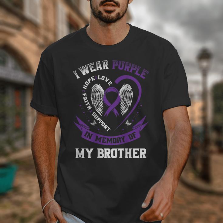 Purple In Memory Of Brother Alzheimers Awareness Back Print Unisex T-Shirt Purple In Memory Of Brother Alzheimers Awareness Back Print Unisex T-Shirt